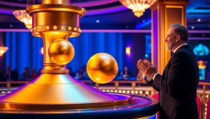 Plinko-Spiel mit goldener Kugel in einem eleganten Casino, das Glück und Aufregung vermittelt.