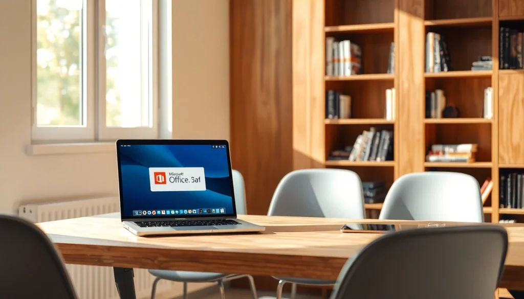 Erforschen Sie die Microsoft Office Mac Dauerlizenz auf einem modernen Schreibtisch mit einem MacBook.