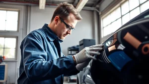 Dellenreparatur München (PDR) – Fachmann entfernt Dellen mit Präzision in moderner Werkstatt.