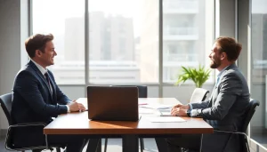 Berater für Personalvermittlung führt ein Gespräch mit einem Bewerber in einem modernen Büro.