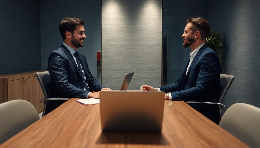 Headhunter aus einem modernen Büro beim Gespräch mit einem Kandidaten, der sich für eine Stelle bewirbt.