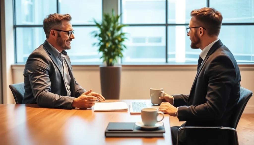 Headhunter Kiel führt ein Bewerbungsgespräch in einem modernen Büro ambiente interativ.