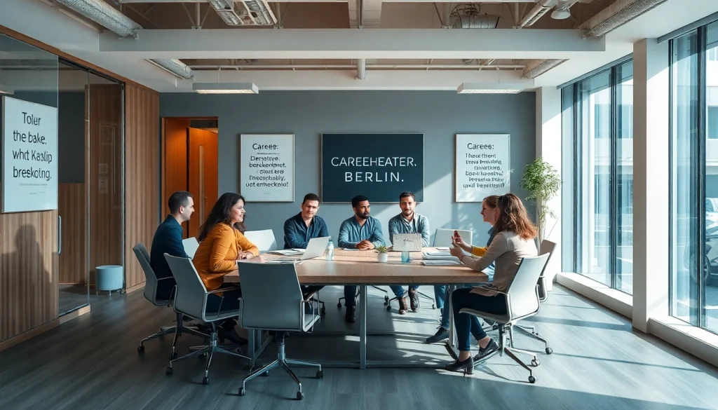 Professionals diskutieren Strategien für die Personalvermittlung als Headhunter Berlin in modernem Büro.