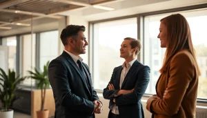 Professioneller Austausch im Büro einer Headhunter Agentur zwischen einem Berater und einem Kandidaten.