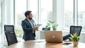 Interaktiver Headhunter Hagen in einem modernen Büro, fokussiert auf das Gespräch mit einem Klienten.