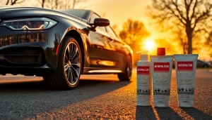 Autopolitur kaufen für glänzendes Fahrzeug auf malerischer Straße.