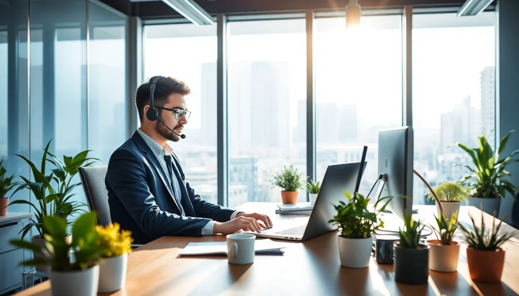 Headhunter IT arbeitet professionell am Schreibtisch in modernem Büro-Setting.