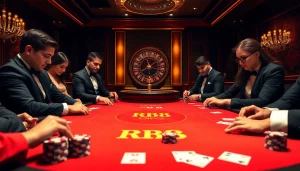 Exciting poker action at RR88's luxurious casino, showcasing high-stakes gameplay.
