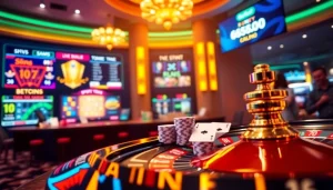 Exciting gambling action at 667bet with colorful chips and a spinning roulette wheel.