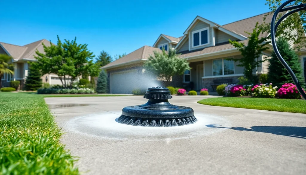 Driveway pressure wash illustrating a driveway being cleaned, showcasing improved curb appeal.