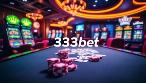 Exciting gambling scene featuring 333bet casino tables and vibrant slot machines in action.