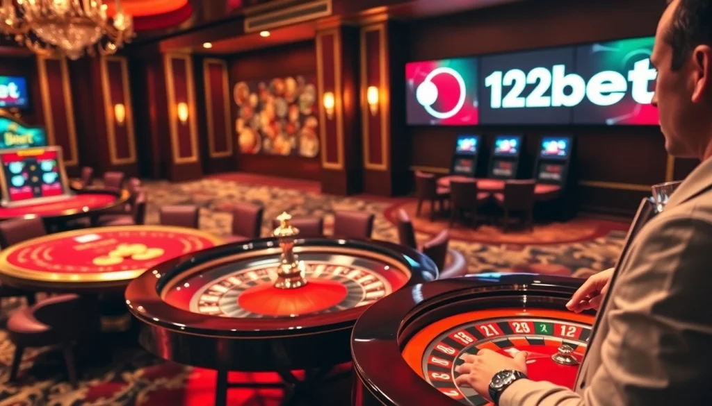 Exciting casino scene featuring players engaging with gambling activities, highlighting the link 12bet experience.
