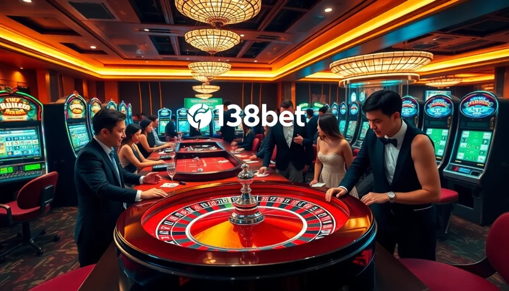 Experience the thrill of 136bet with vibrant casino visuals, featuring engaging games and luxurious elements.