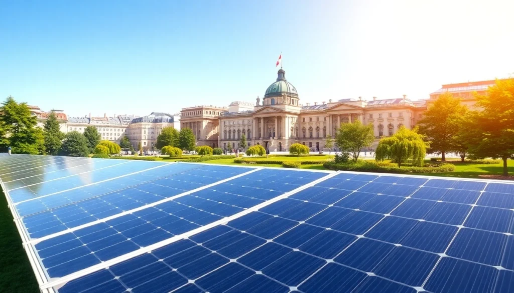 Installationen von Solar Wien auf modernen Dächern unter strahlendem Sonnenlicht.