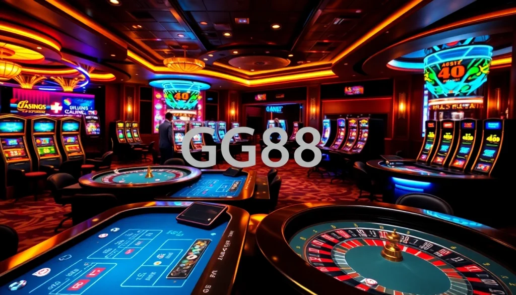 GG88 casino scene with vibrant tables, colorful chips, and exciting betting options.