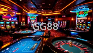 GG88 casino scene with vibrant tables, colorful chips, and exciting betting options.