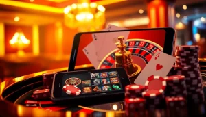 Experience LUCK8's exciting online casino games interface with a modern roulette wheel and casino elements.