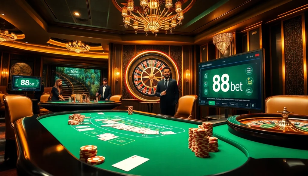 Engage with the exciting world of 88i bet at a luxurious casino table featuring poker chips and cards.