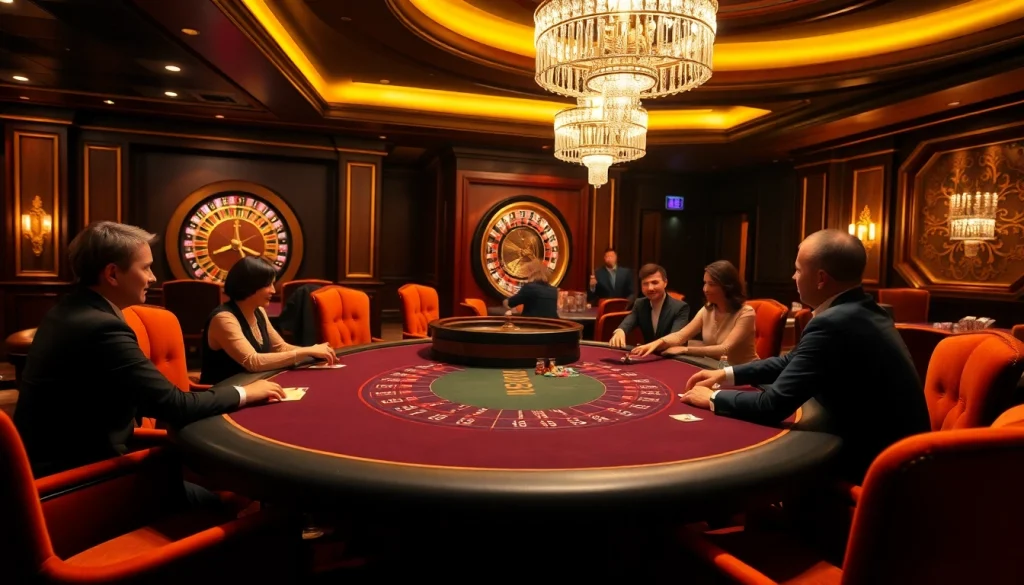 Jun88 table gaming experience with players engaging at a casino table, evoking excitement.