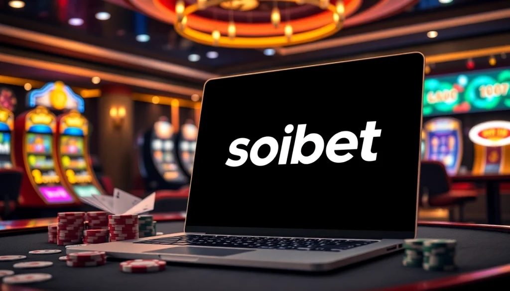 Experience top gaming action with ทางเข้า soibet ล่าสุด in a vibrant online casino atmosphere featuring poker tables and slot machines.