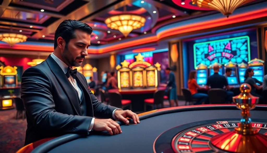 Experience the thrill of winning at 789 win's luxurious casino with vibrant tables and slot machines.