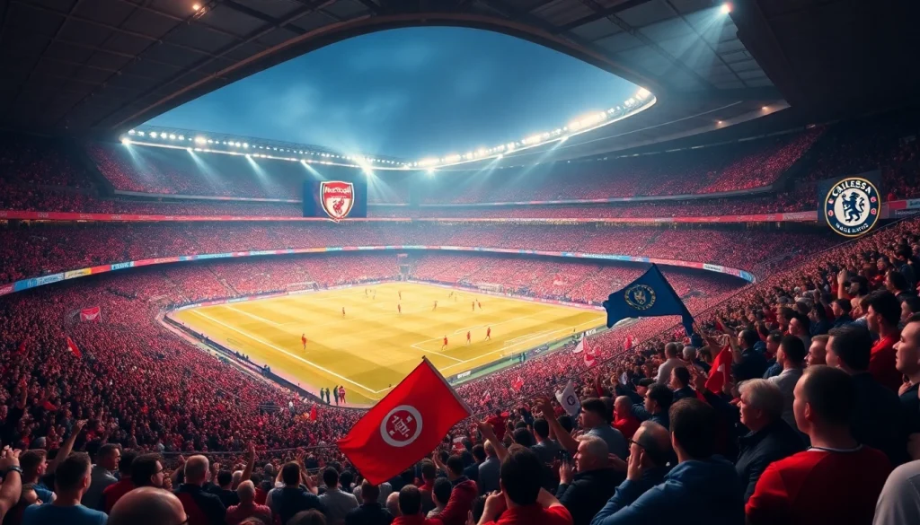 Giải Bóng đá Ngoại hạng Anh match day excitement with vibrant stadium atmosphere