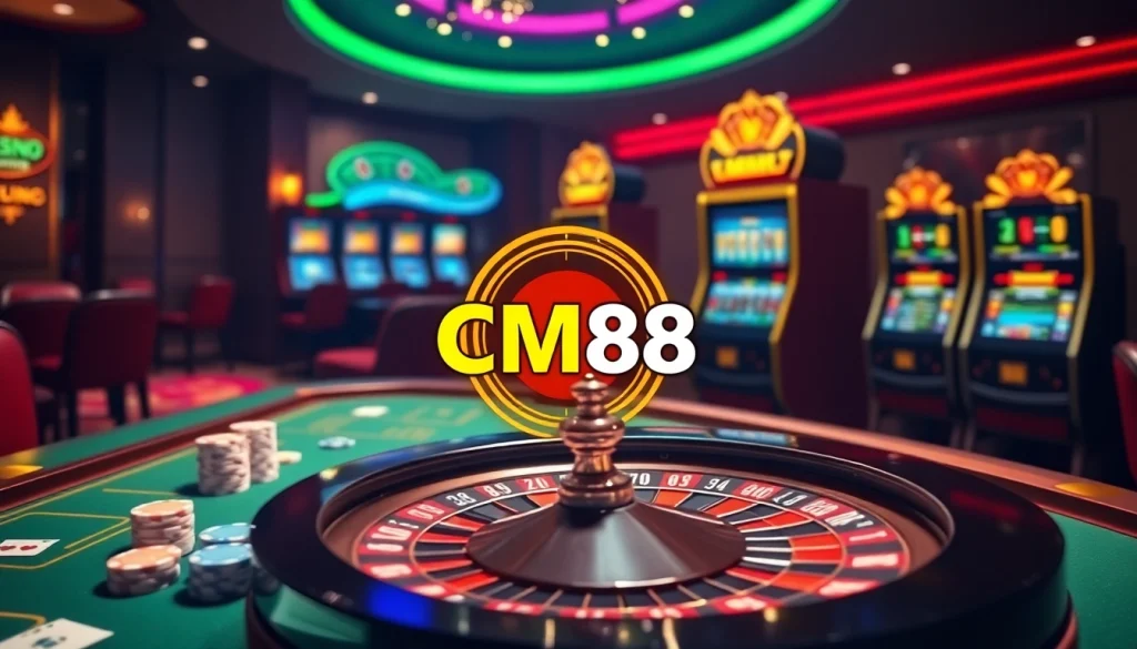 Experience thrilling gameplay with CM88's vibrant casino atmosphere featuring roulette and cards.