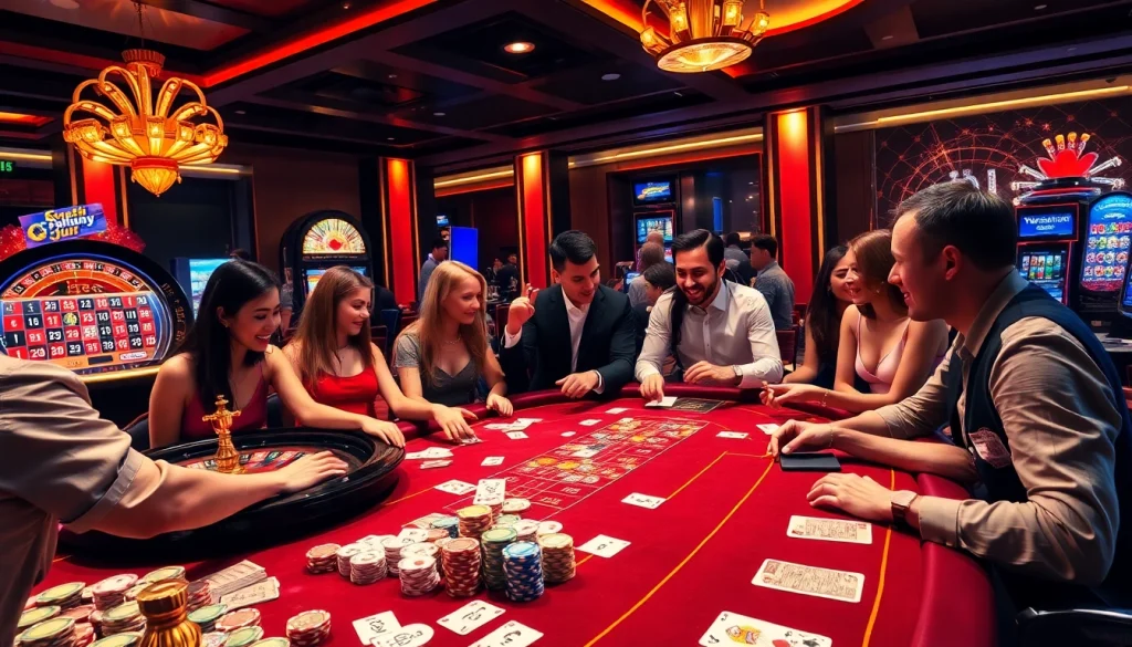 Experience the excitement of QH88 with lively poker chips and a vibrant casino table.