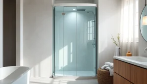 Duschkabine 90x90 komplett in einem modernen Badezimmer mit eleganten Glastüren und gemütlichem Ambiente.