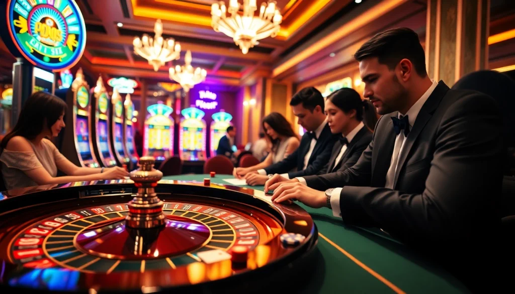 Players immersing in the excitement of RR88 casino with vibrant tables and thrilling games.