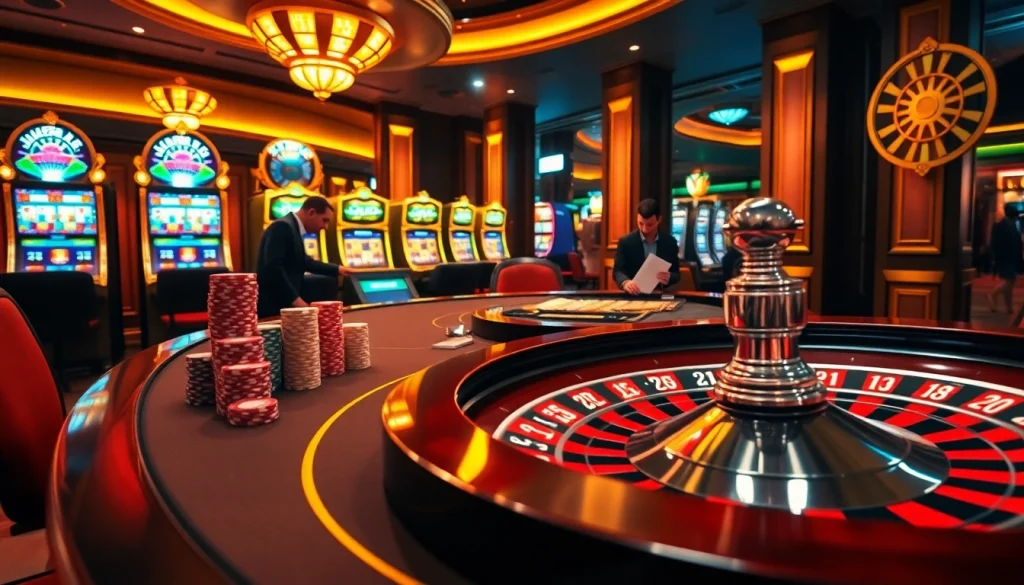 Engage in thrilling gameplay at https://gk88.toys/ with vibrant poker chips and a spinning roulette wheel.