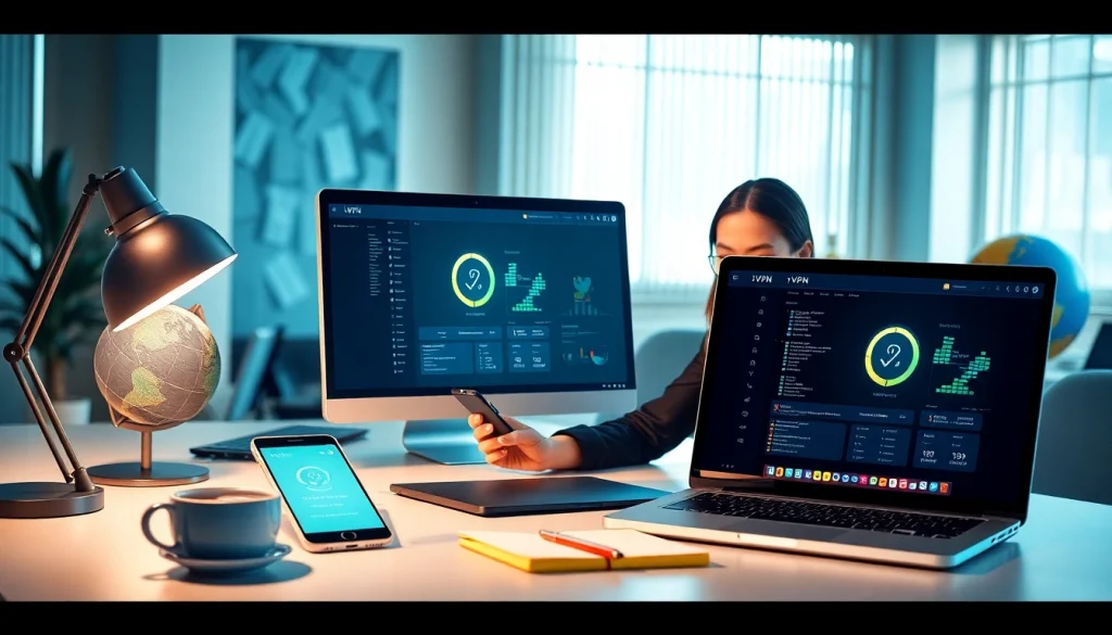 多设备上的快连官网界面，展示实现安全上网的简便导航