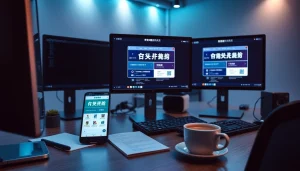 在现代工作区中展示的快连官网的用户友好界面，以突出互联网加速功能。