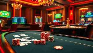 Experience the elegance of online gambling at https://f168.vision/, featuring a luxurious casino setup with poker and roulette.