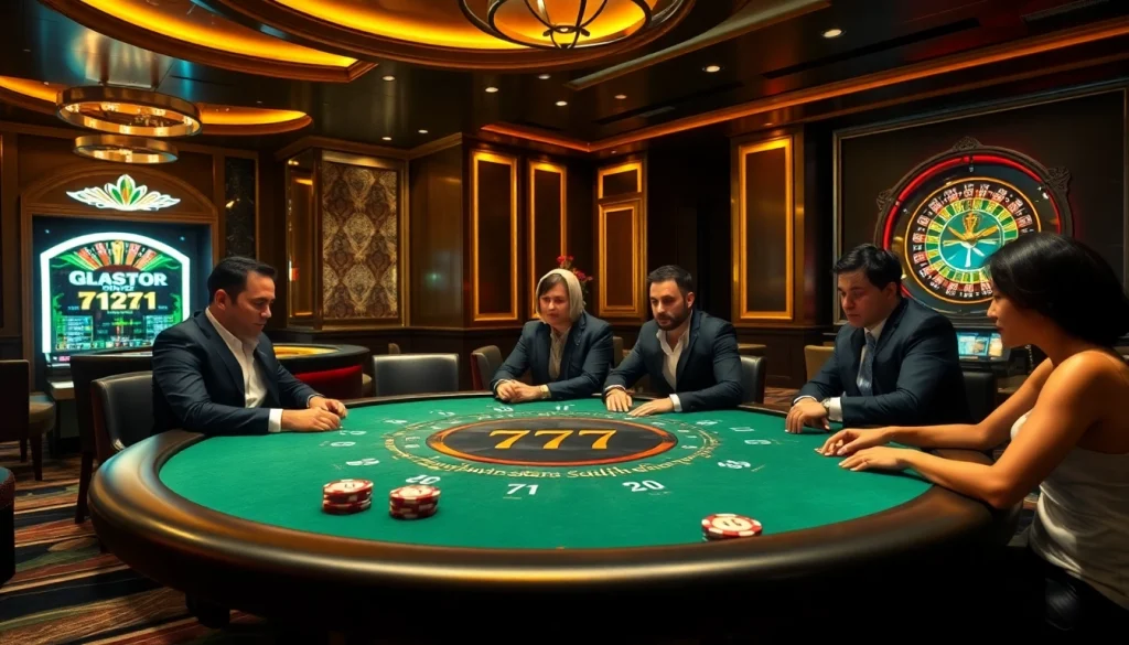 Engaging gameplay at 777X casino with players strategizing around a poker table.
