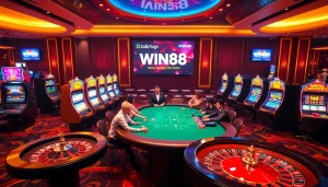 Experience the excitement of online gambling at WIN88 with vibrant casino tables and engaging games.