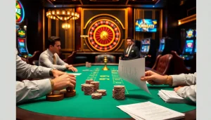 High-stakes poker scene showcasing players with confidence as they Auf Plagiate testen and engage in intense gameplay.