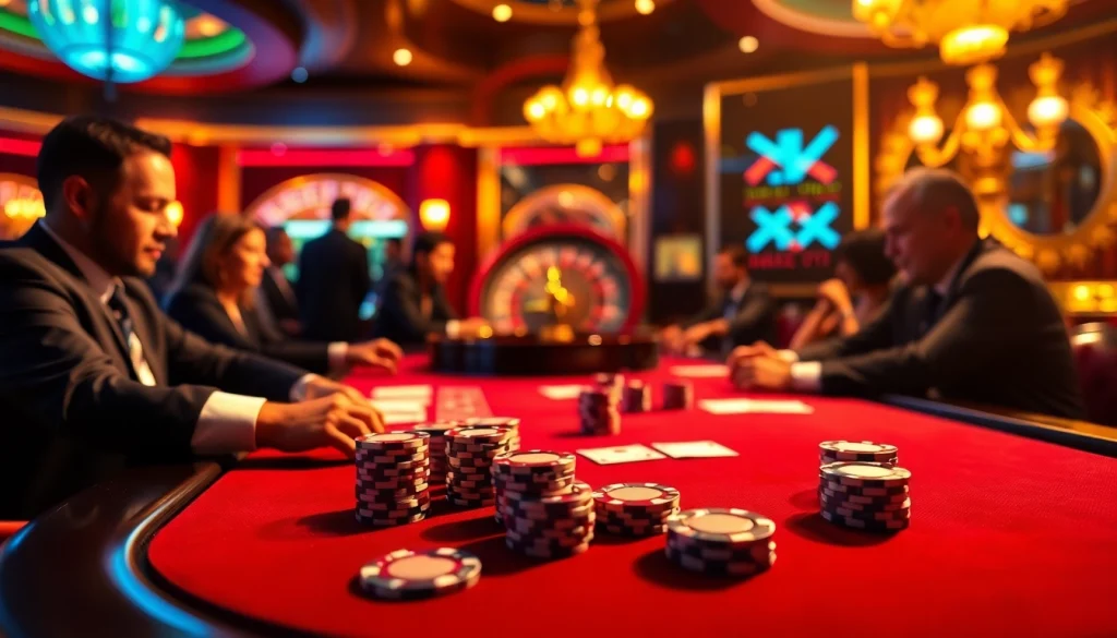 Players enjoy an exciting poker game at XX 88's luxury casino table.
