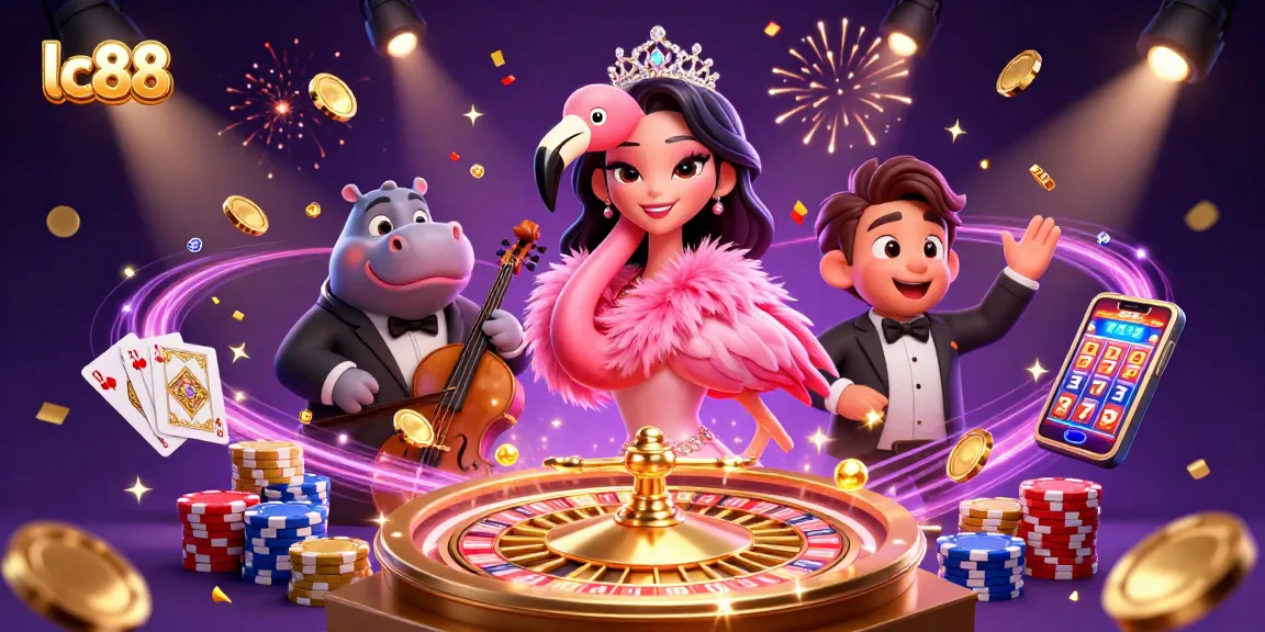 Play and win at lc 88 with vibrant 3D casino scene showcasing lively characters and dynamic gaming elements.