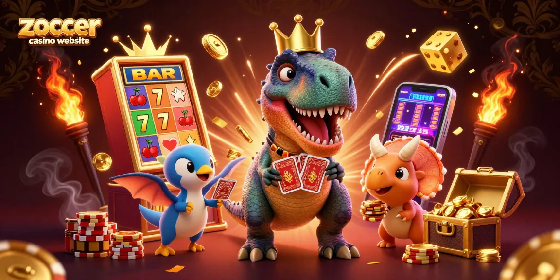 Die zoccer Casino-Website bietet spannende Spiele mit einem freundlichen T-Rex und Feuerwerk.