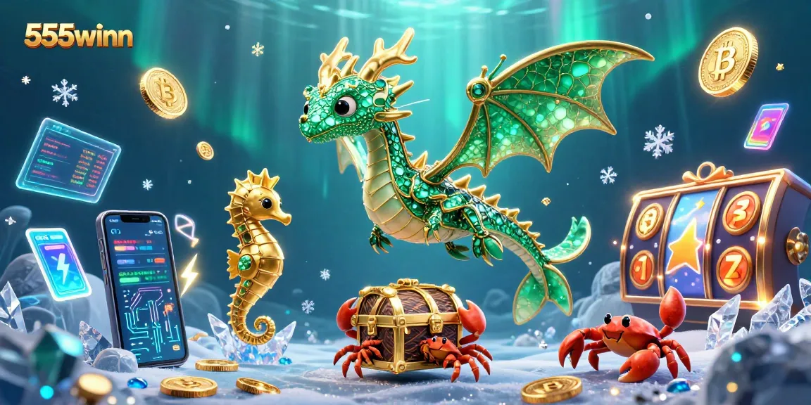 Engage with 555winn's vibrant 3D casino-themed illustration showcasing a dragon and gold treasures.